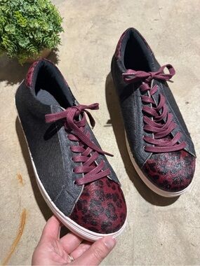 Alcalas Boots Saul Burgundy Leopard Cowhair Tennis Shoes Sneakers Size 10 Fall